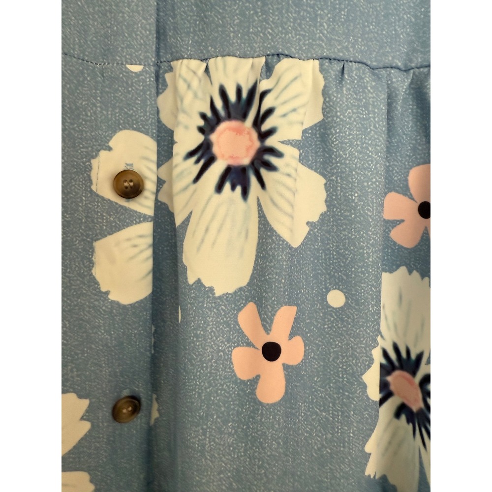 NWOT Womens Shirt Maxi Dress Large Blue Faux Denim Pink Floral Shein Cottagecore - Picture 5 of 11